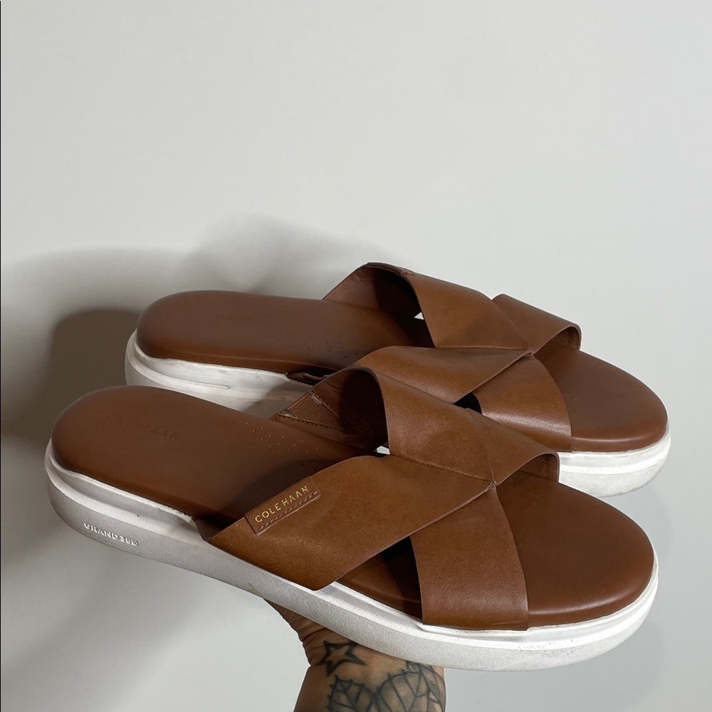 Cole Haan | Women’s Grandpro Leather Crisscross Slides Size 11 - Picture 2 of 7